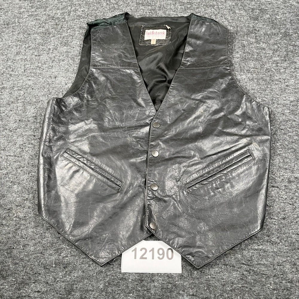 Saddlebrook Westernwear Leather Vest Mens Medium Black Cowboy Snap Front Biker